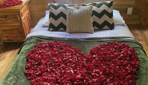 Cabaña romántica, 1 cama de matrimonio grande con sofá cama, frigorífico, vistas a la montaña