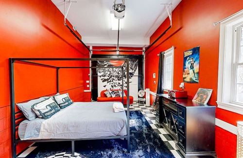 Rock Hill Cabaña | Unique and retro stay on the river with grill, hot tub, pool, & W/D access